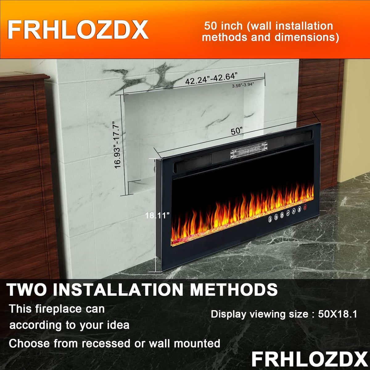 Electric Fireplace Heater with Remote Control, 750/1500W X7418