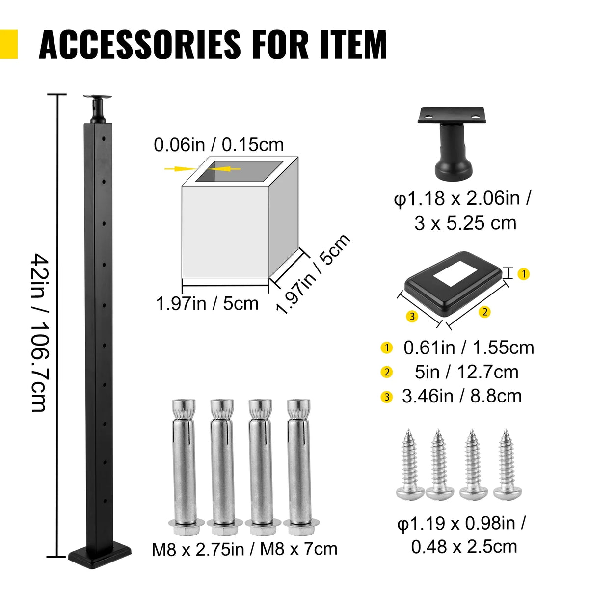 Black Cable Railing Post V31913