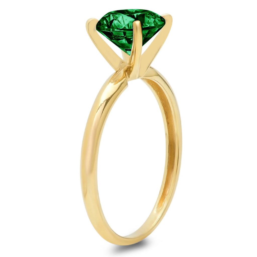 1ct Round Cut Green Simulated Emerald Real 18k Yellow Gold Solitaire Ring Size 3.5 Y944