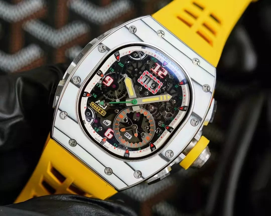 White Bezel Yellow Rubber Strap Tourbillon H56426