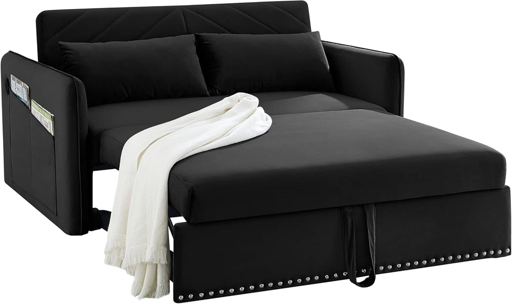 Black Velvet 3 in 1 Loveseat Sleeper Sofa with Pull Out Beds R8172