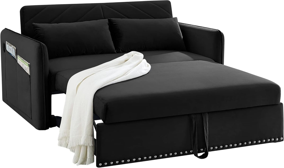 Black Velvet 3 in 1 Loveseat Sleeper Sofa with Pull Out Beds R8172