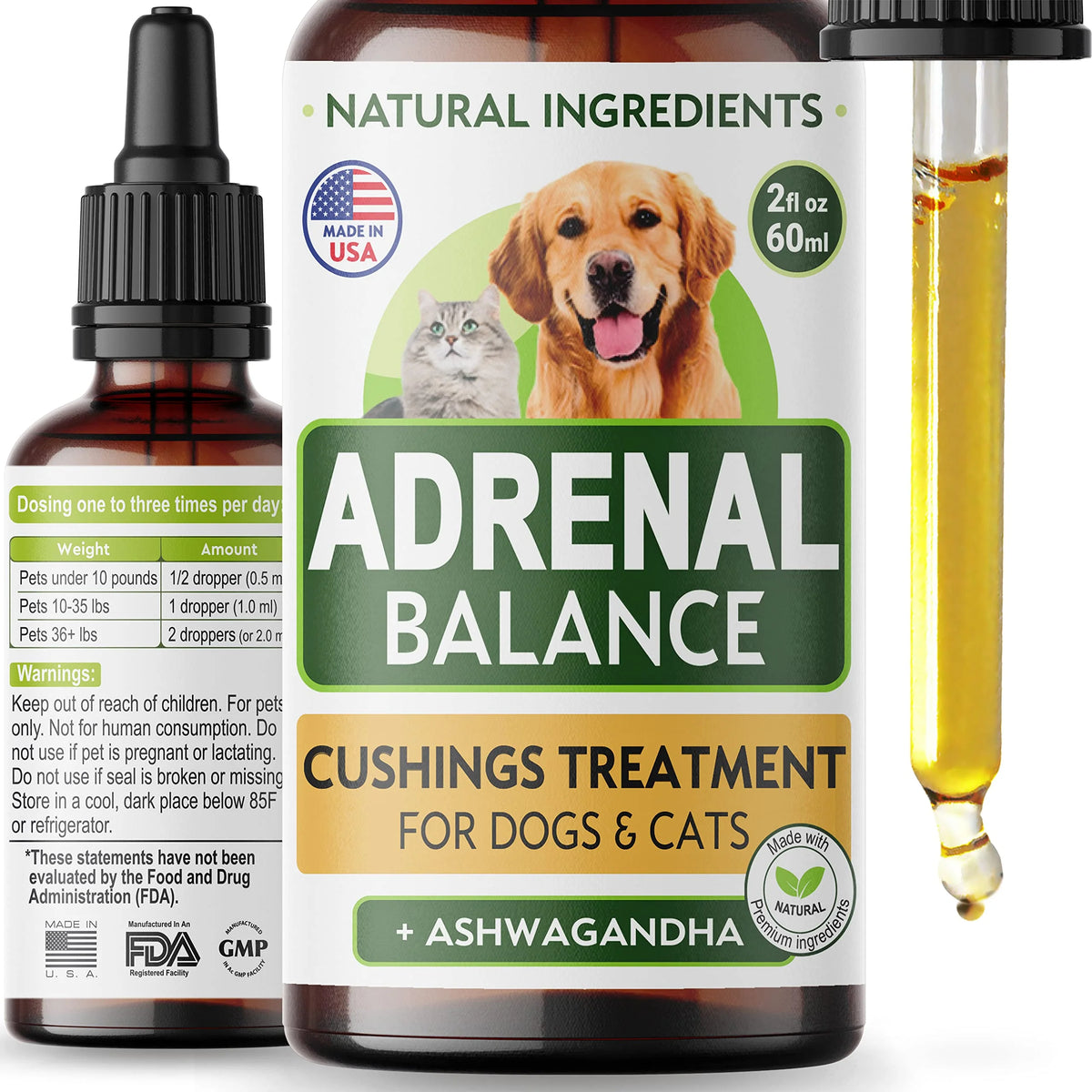 Balance for Dogs and Cats - Cushings Treatment for Pets, Support w/Ashwagandha, Licorice Root, Rhodiola Rosea - 2oz Herbal Drops V166