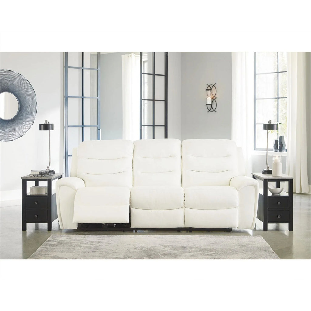 White Faux Leather Power Reclining Sofa L832