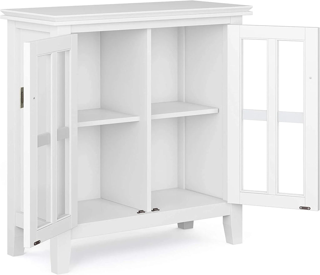 White 30 inch Low Storage Cabinet with 2 Tempered Glass Doors X26925