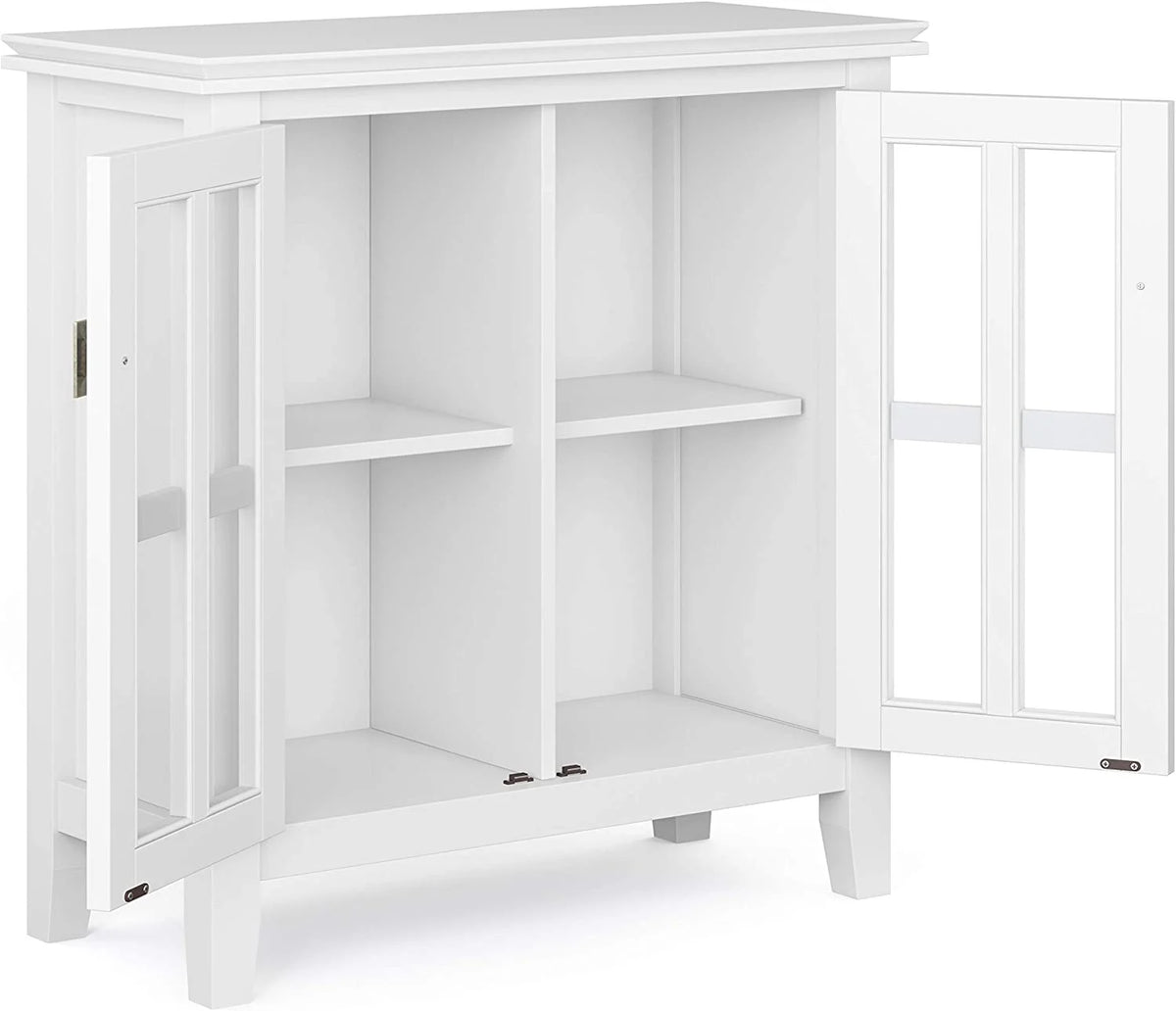 White 30 inch Low Storage Cabinet with 2 Tempered Glass Doors X26925