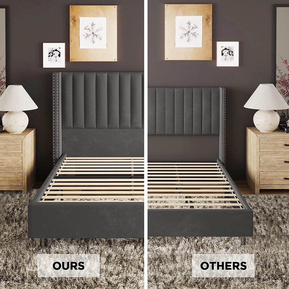 King Size Velvet Upholstered Bed Frame Y195746