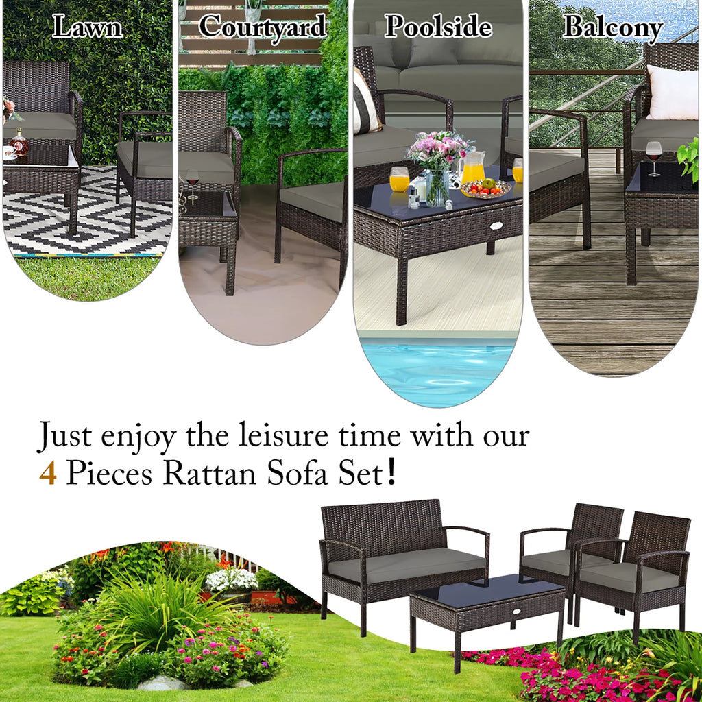 4 Pc Outdoor Patio Rattan Furniture Set A84472
