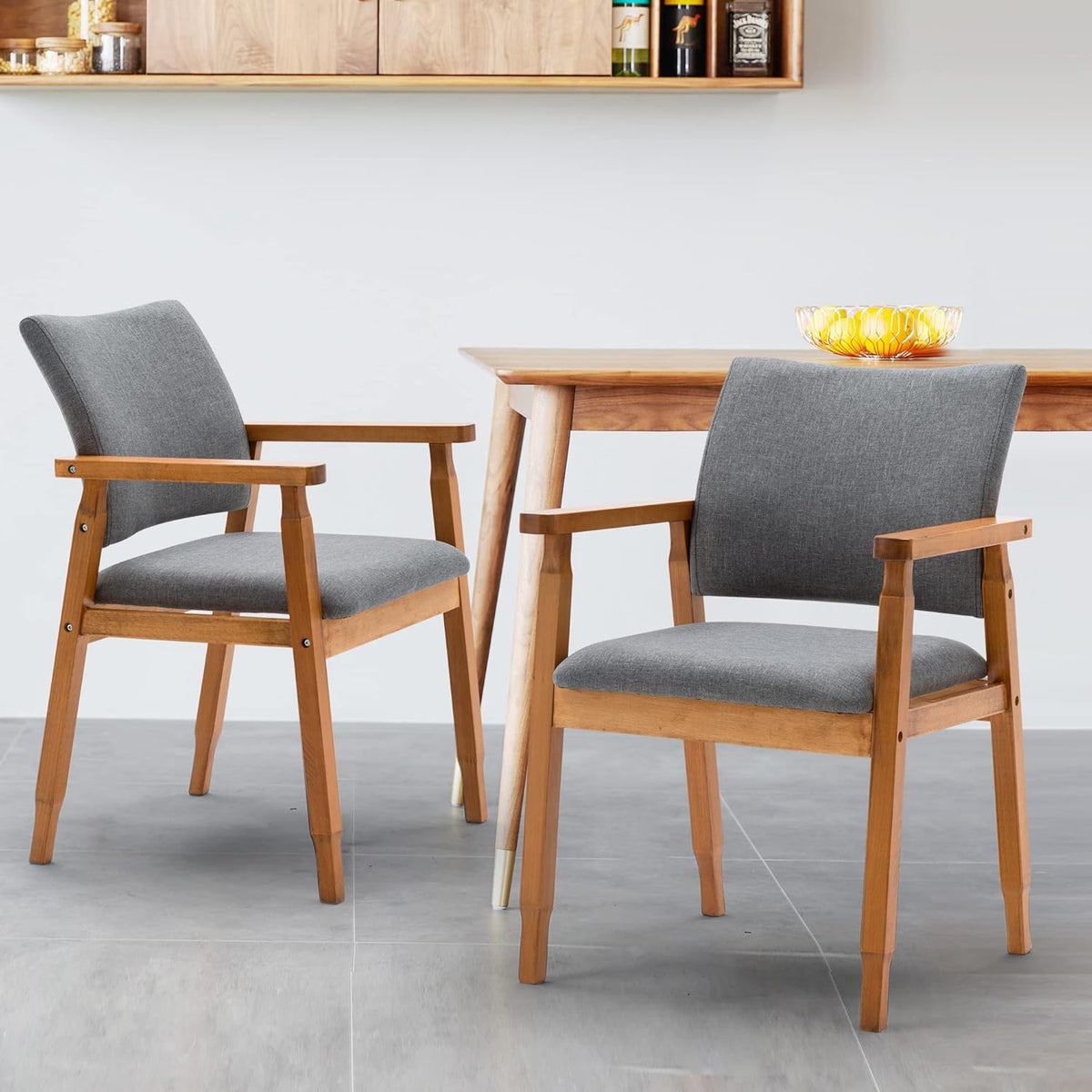 Set of 2 Walnut Wood Dining Chairs Grey Fabric R6091