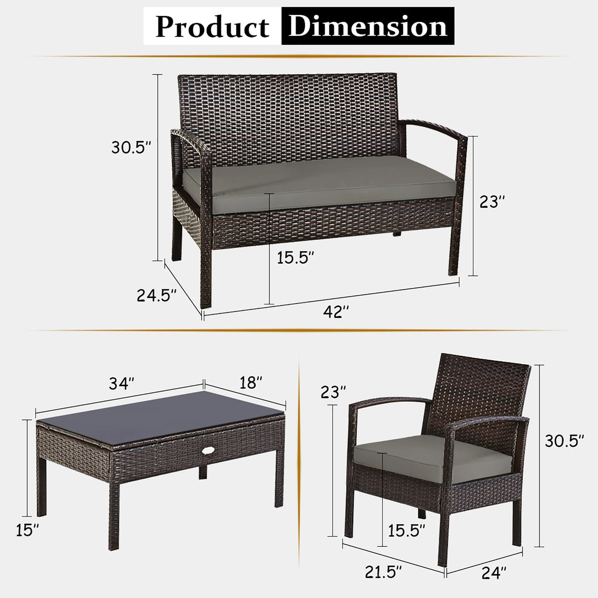 4 Pc Outdoor Patio Rattan Furniture Set A84472