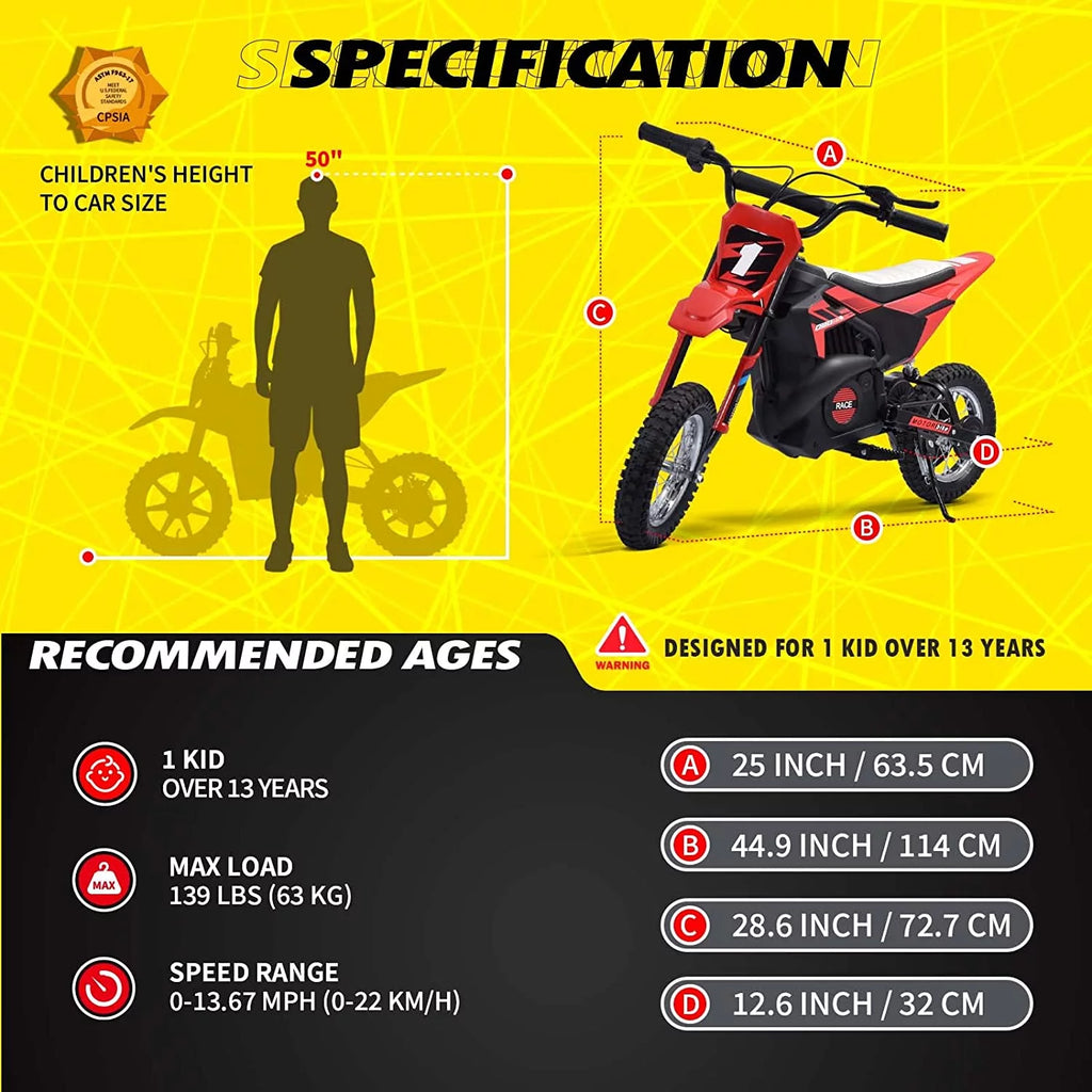 24V Kids Electric Dirt Bike with Rubber Tire, Suspension & Leather Seat C44771