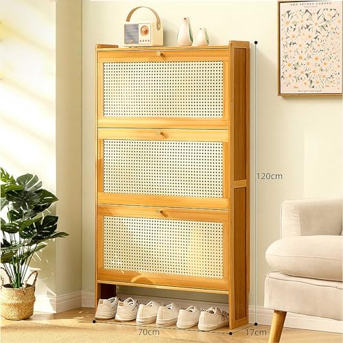 3 Layer Bamboo Shoe Cabinet with Rattan Doors Z97968