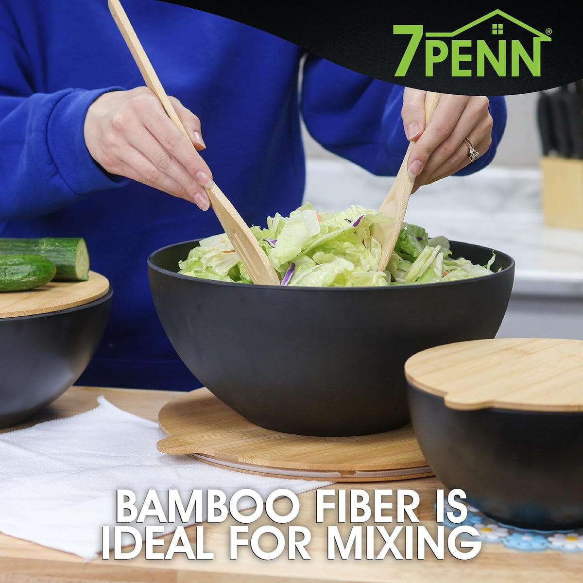 3 Piece Bamboo Fiber Nesting Mixing Bowl Set with Lids S369158