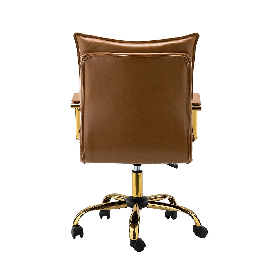 Camel Vegan Leather Task Chair with Tufted Mid Back Armrest Swivel Adjustable P402455