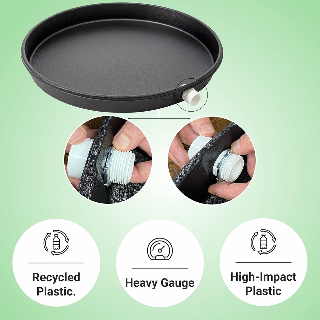Black Round Water Heater Drain Pan with Drain Adapter, Pack of 2 Y8822