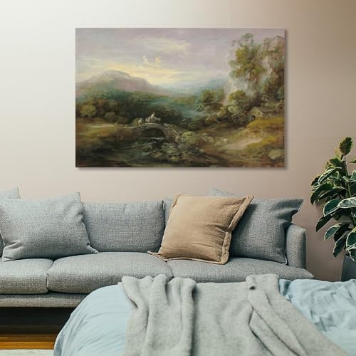 Mountain Landscape with Bridge Canvas Wall Art W147