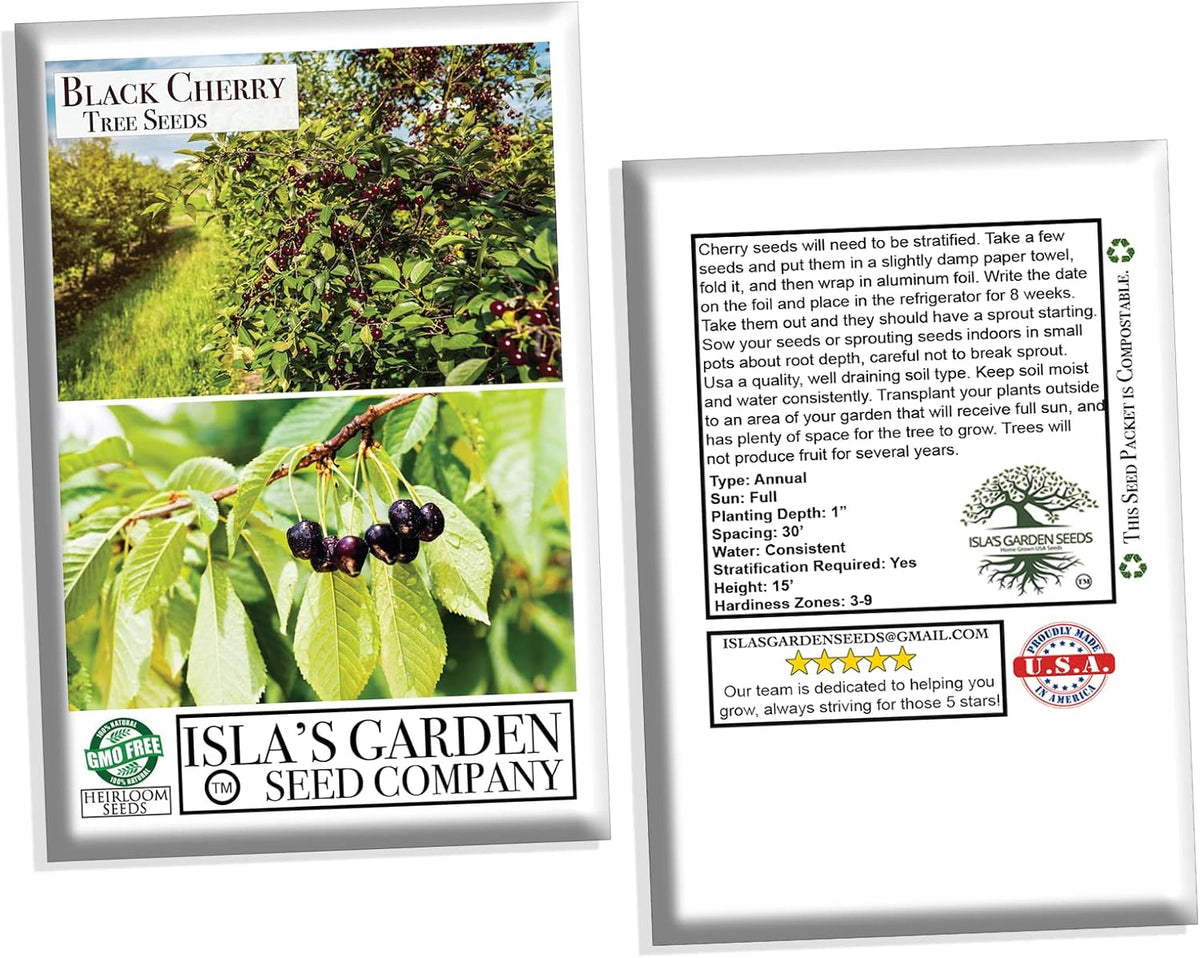 Black Cherry Fruit Tree Seeds, 25+ Seeds Per Packet, Non GMO Heirloom Seeds E739642