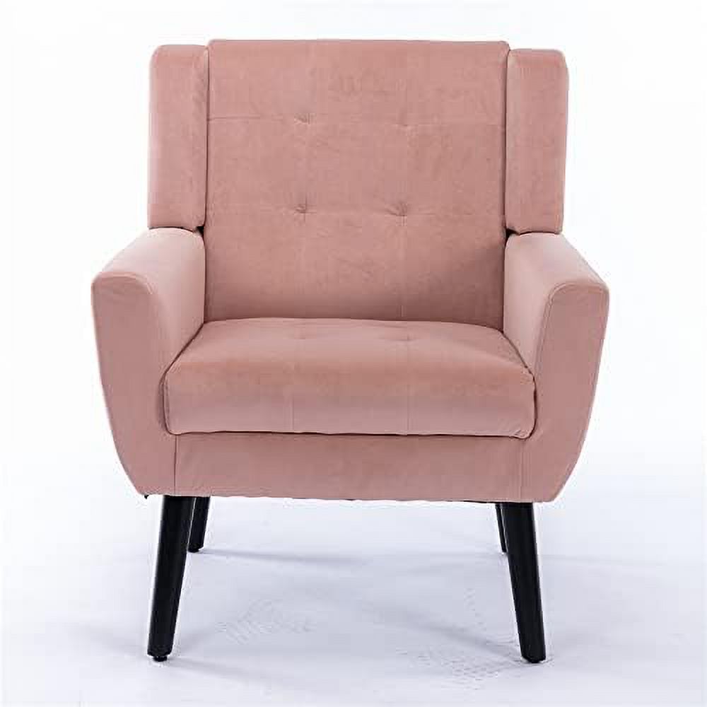 Velvet Tufted Wingback Armchair with Solid Wood Legs N34031