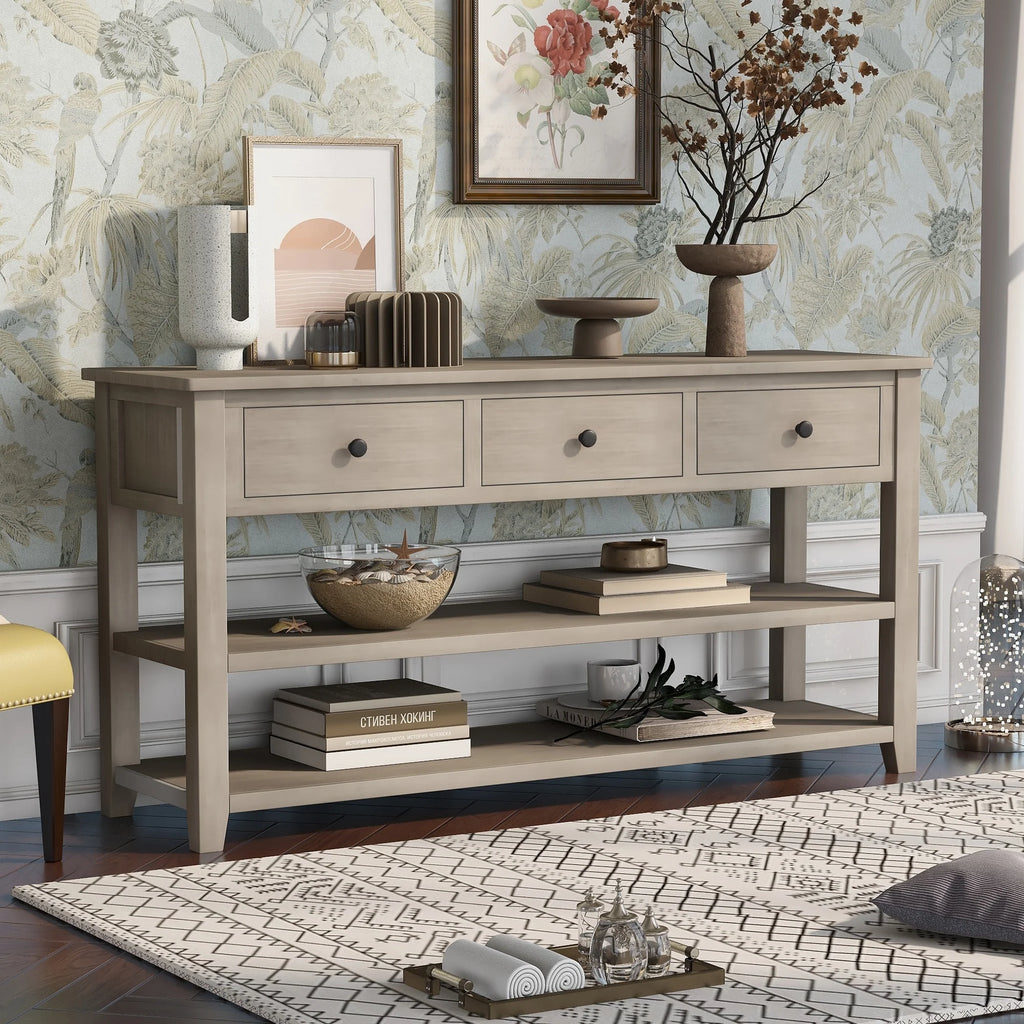 Solid Wood Console Table with Drawers and Shelves P830