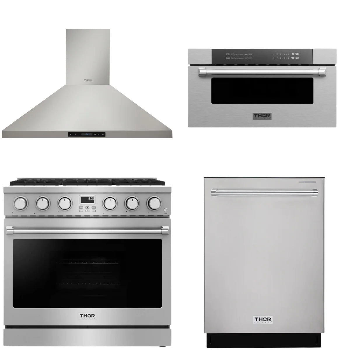 36 Gas Range, Range Hood, Dishwasher and Microwave T962150