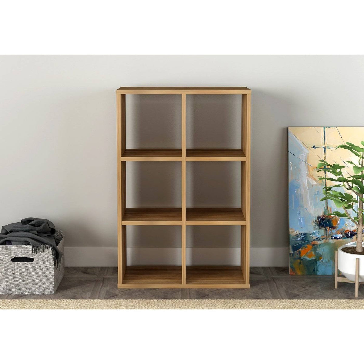 Walnut Cube Shape Bookcase 6 Open Storage L298246