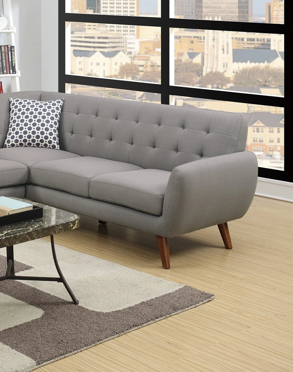 Grey Sectional Sofa Couch with Cushion Pillows P279