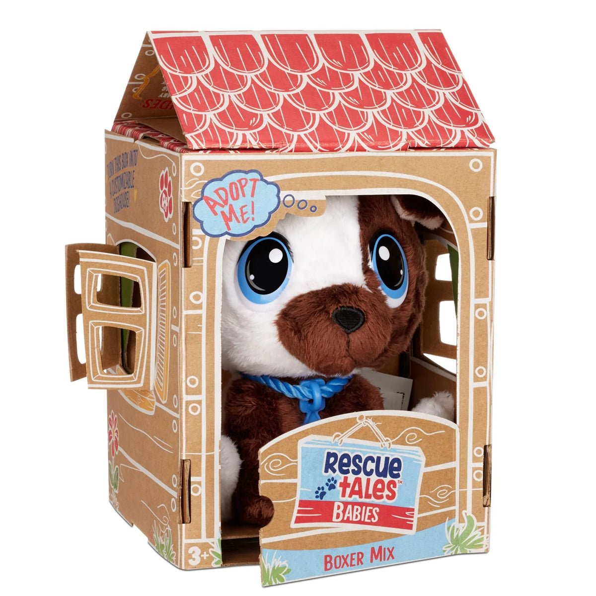 Boxer Mix Soft Plush Pet Toy with Collar, Tag, Doghouse, Stickers, Activities Ages 3+ X714