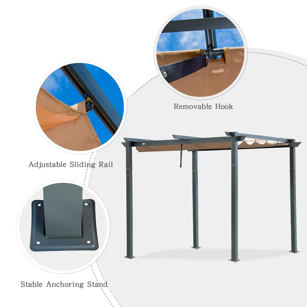 Retractable Pergola with Weather-Resistant Aluminum Canopy W7149