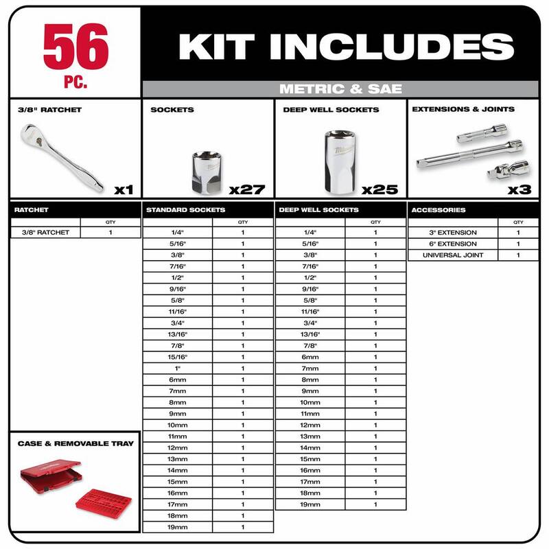 3/8 in. Drive SAE/Metric Mechanics Tool Set 62-Piece with 3-Drawer Tool Box U80703