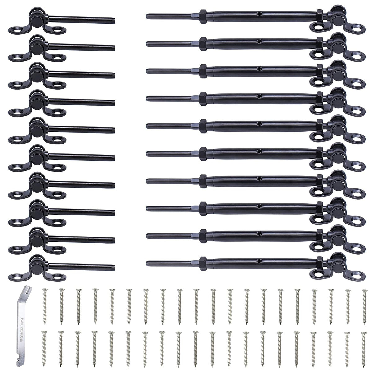 Black 10 Set 1/8 Cable Railing Kit T316 Stainless Steel Turnbuckle Hardware P846673