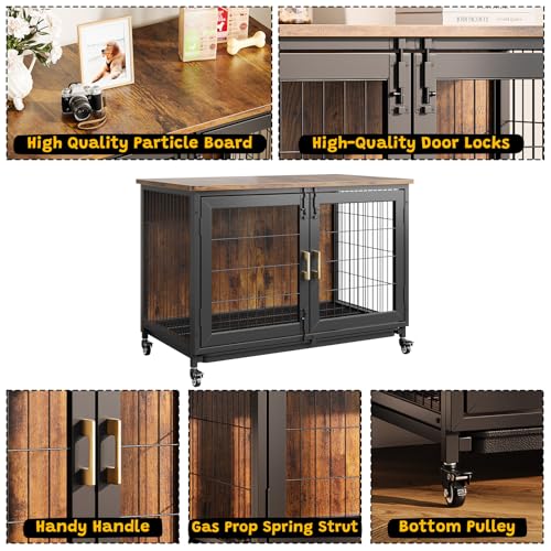 37.5 Inch Wooden Dog Crate with Wheels T60175