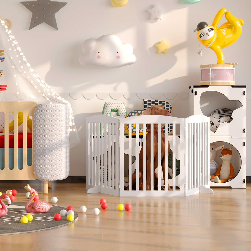 White 72" Tall 30" Wooden Pet Gate I81273
