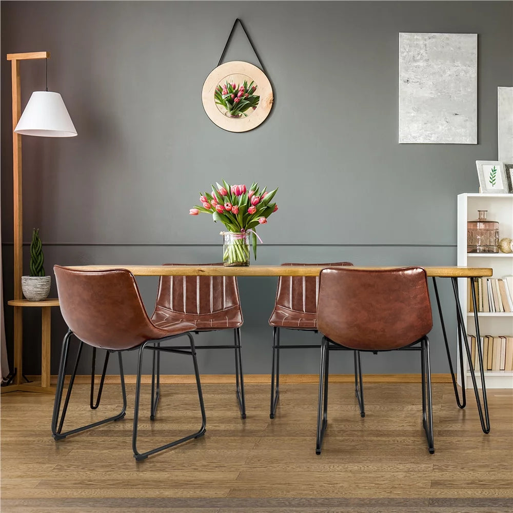 Brown Faux Leather Dining Chairs C8502