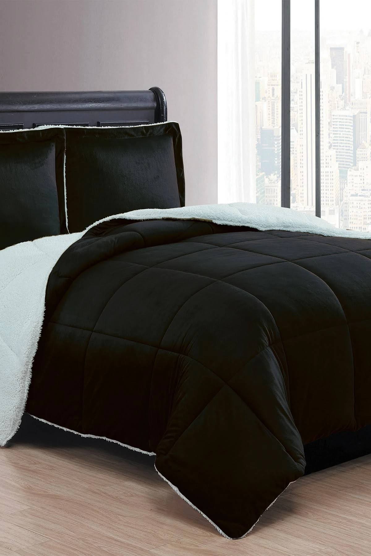 Black Queen Micro Mink Sherpa Comforter Set A20234