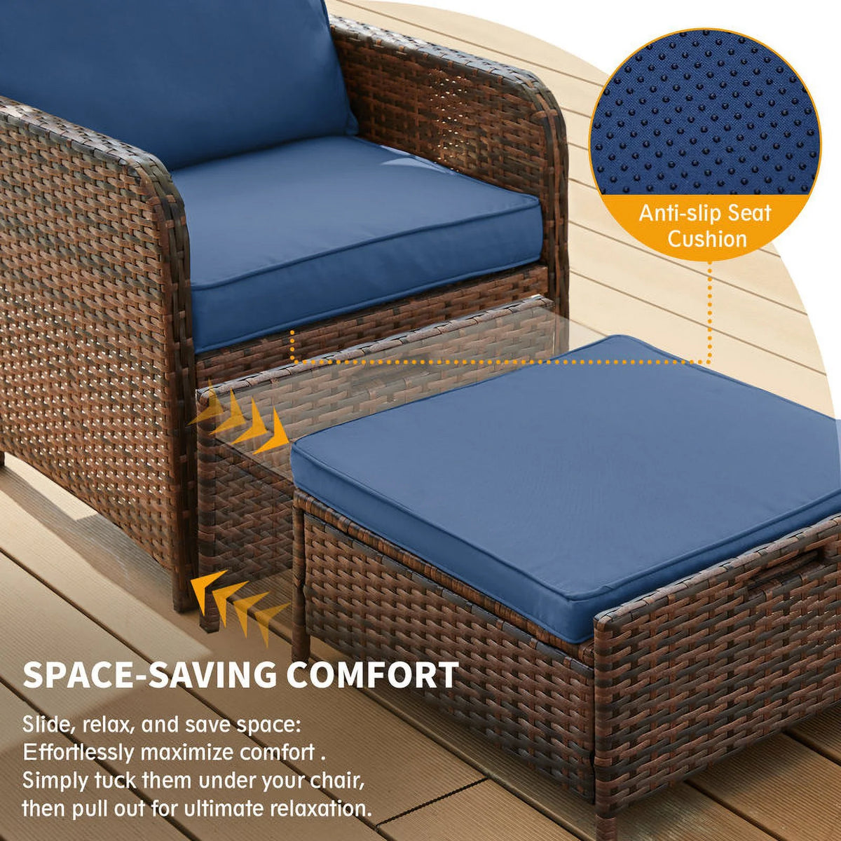 Navy 5 Piece PE Wicker Patio Furniture Set G6866