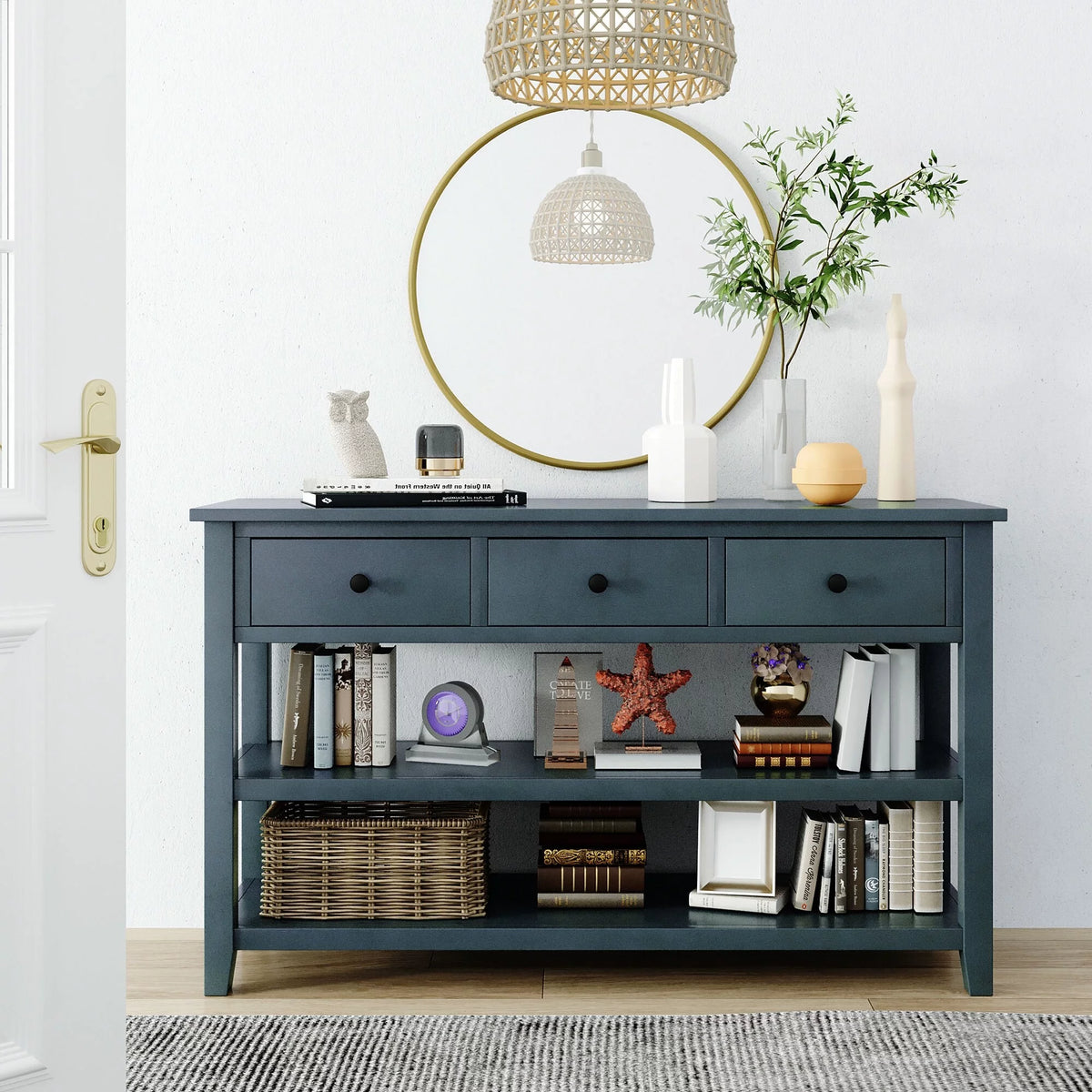 Solid Wood Console Table with Drawers and Shelves P830