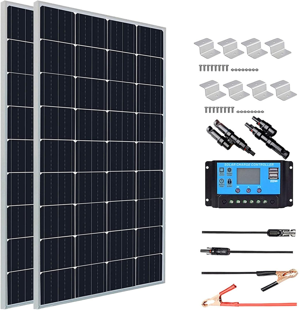 300 Watt 12V Monocrystalline Solar Panel Kit with Charge Controller and Mounting Brackets D957