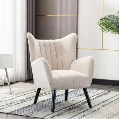 Beige Velvet Accent Armchair with Solid Wood Legs X226442