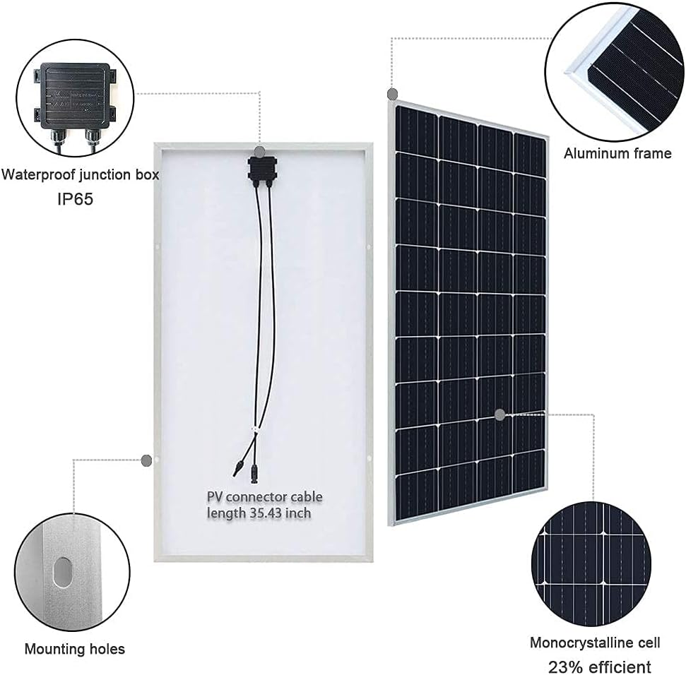300 Watt 12V Monocrystalline Solar Panel Kit with Charge Controller and Mounting Brackets D957