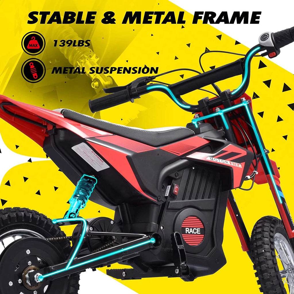 24V Kids Electric Dirt Bike with Rubber Tire, Suspension & Leather Seat C44771