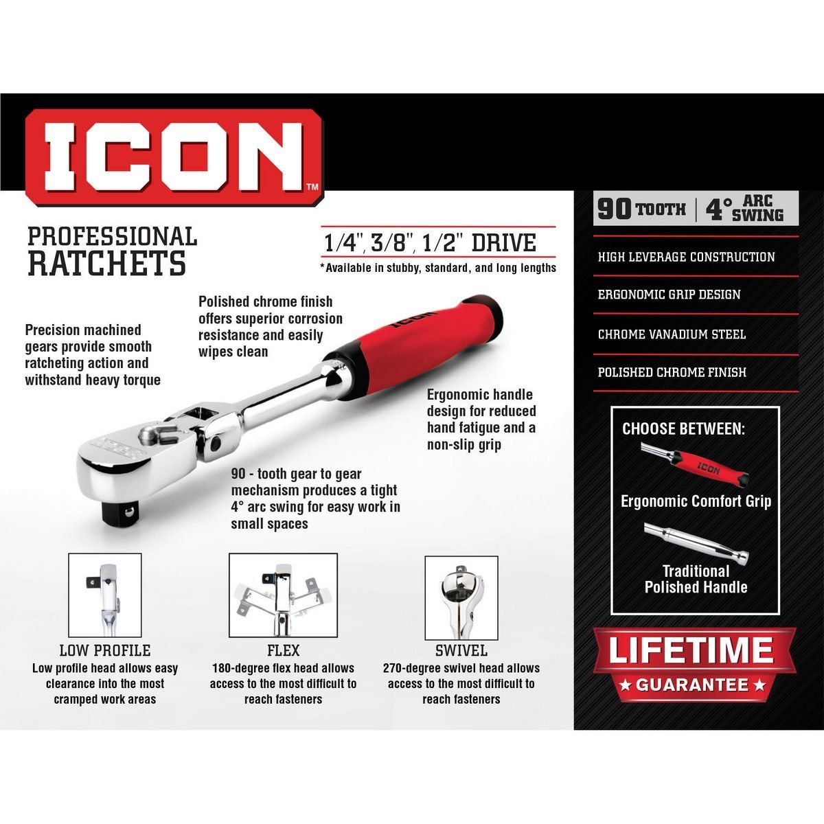 3/8 in. Drive Swivel Head Ratchet S9098