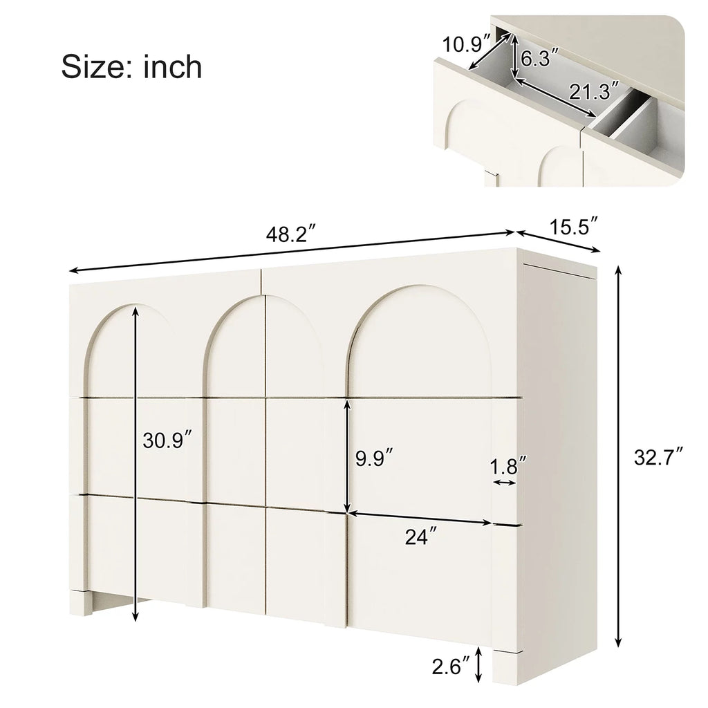 Half Gloss White 6 Drawer Dresser P6673