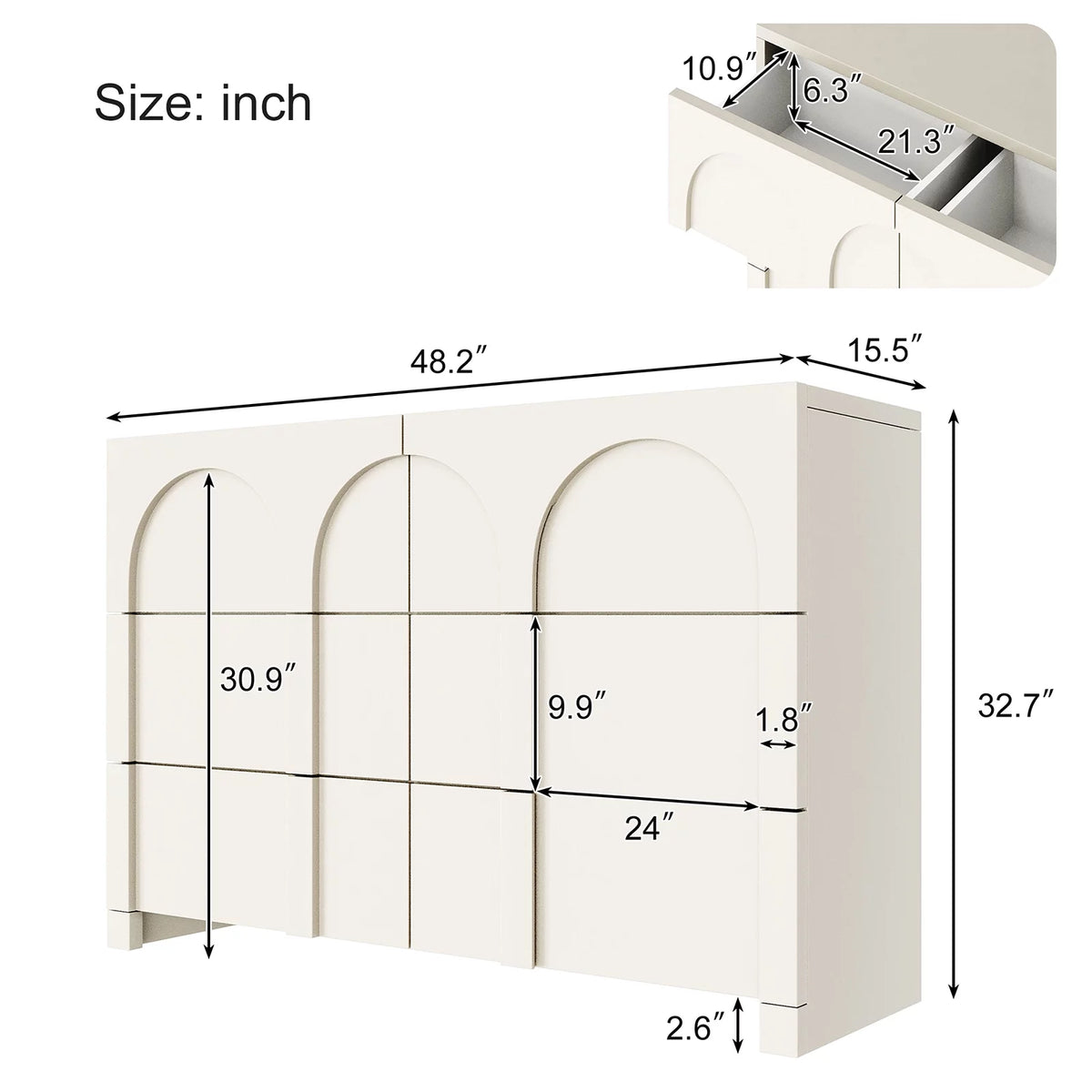 Half Gloss White 6 Drawer Dresser P6673