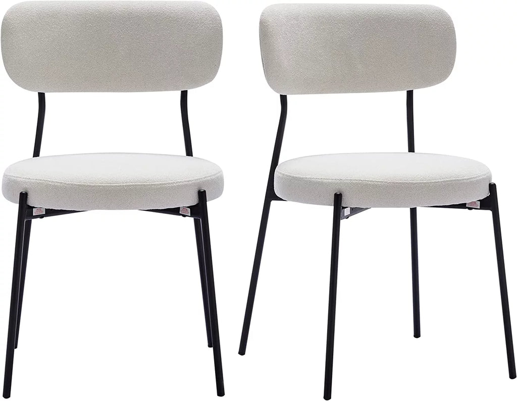 Set of 2 Boucle Upholstered Dining Chairs with Black Metal Legs D664091
