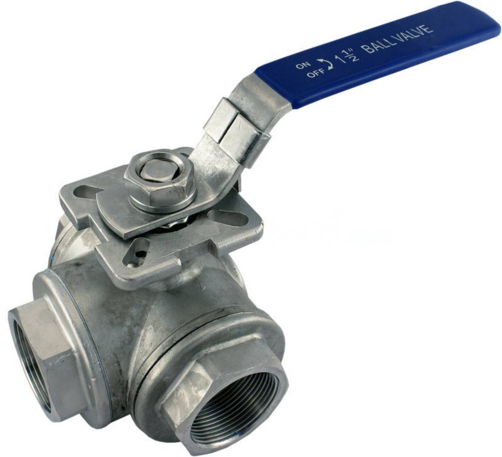 3-Way 304 Stainless Steel Ball Valve T-Type 1-1/2 inch NPT FPT N142033