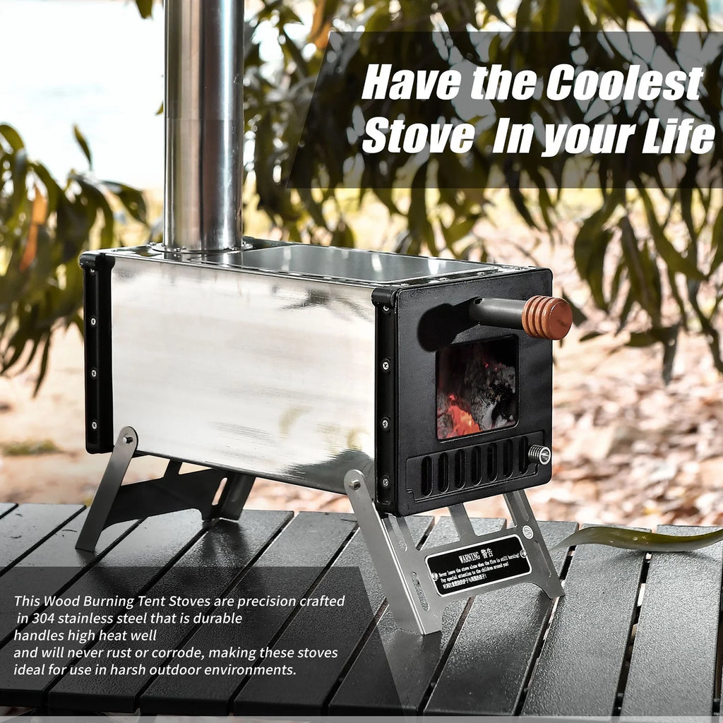 Stainless Steel Portable Camping Wood Burning Stove with Chimney Pipes T7515