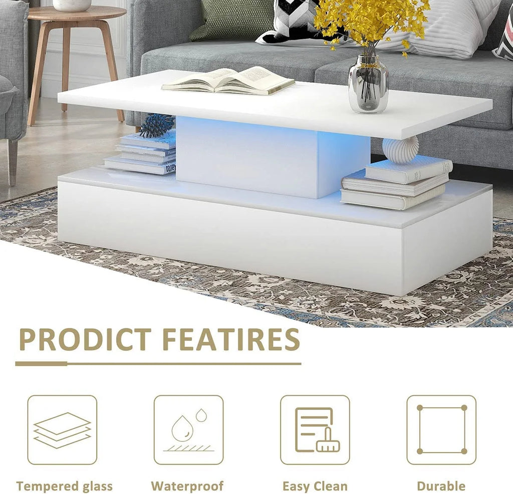 White 47 In Coffee Table with LED Light and Control E844