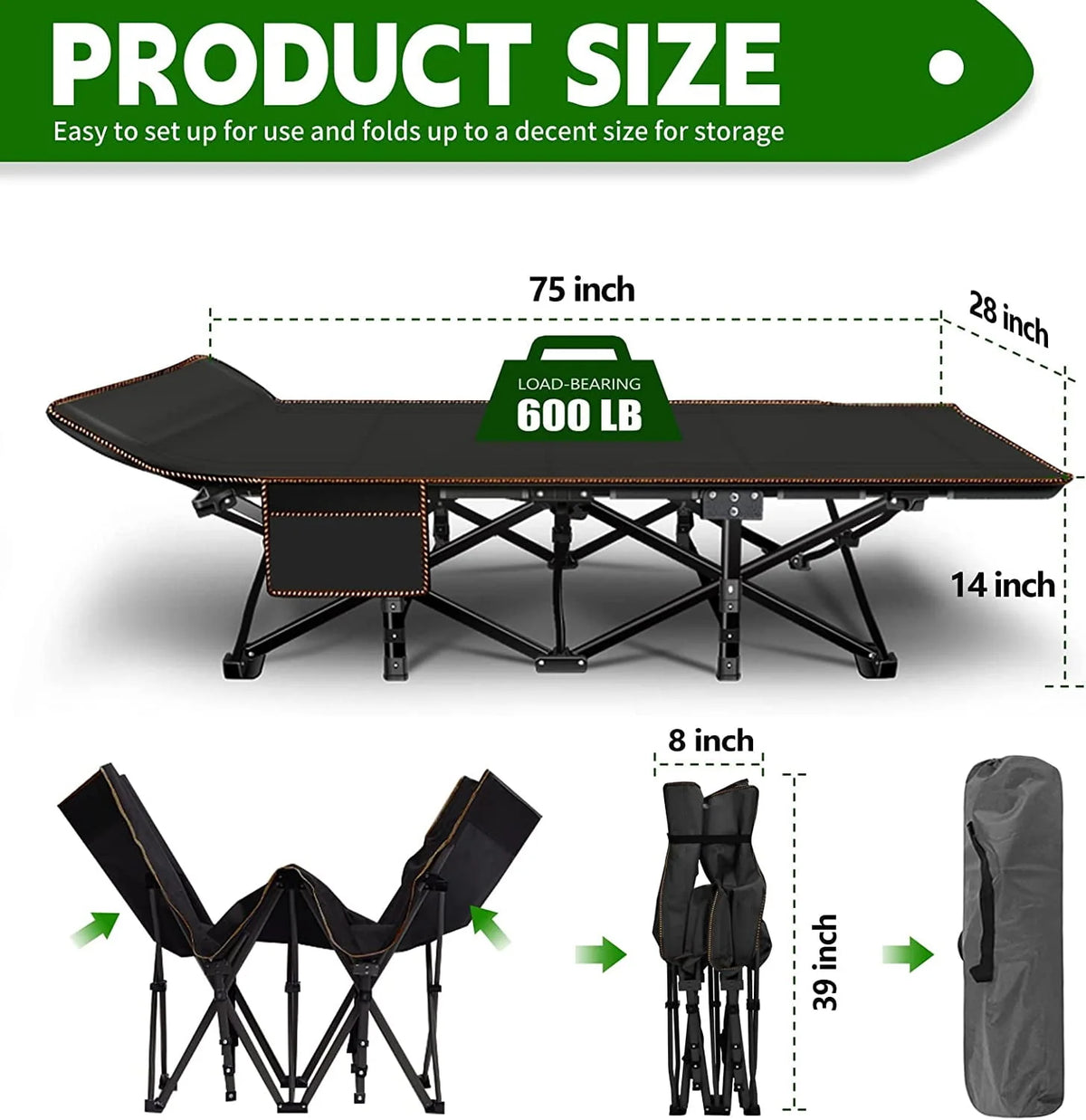 Folding Camping Cot 2 Pack with Carry Bag W764
