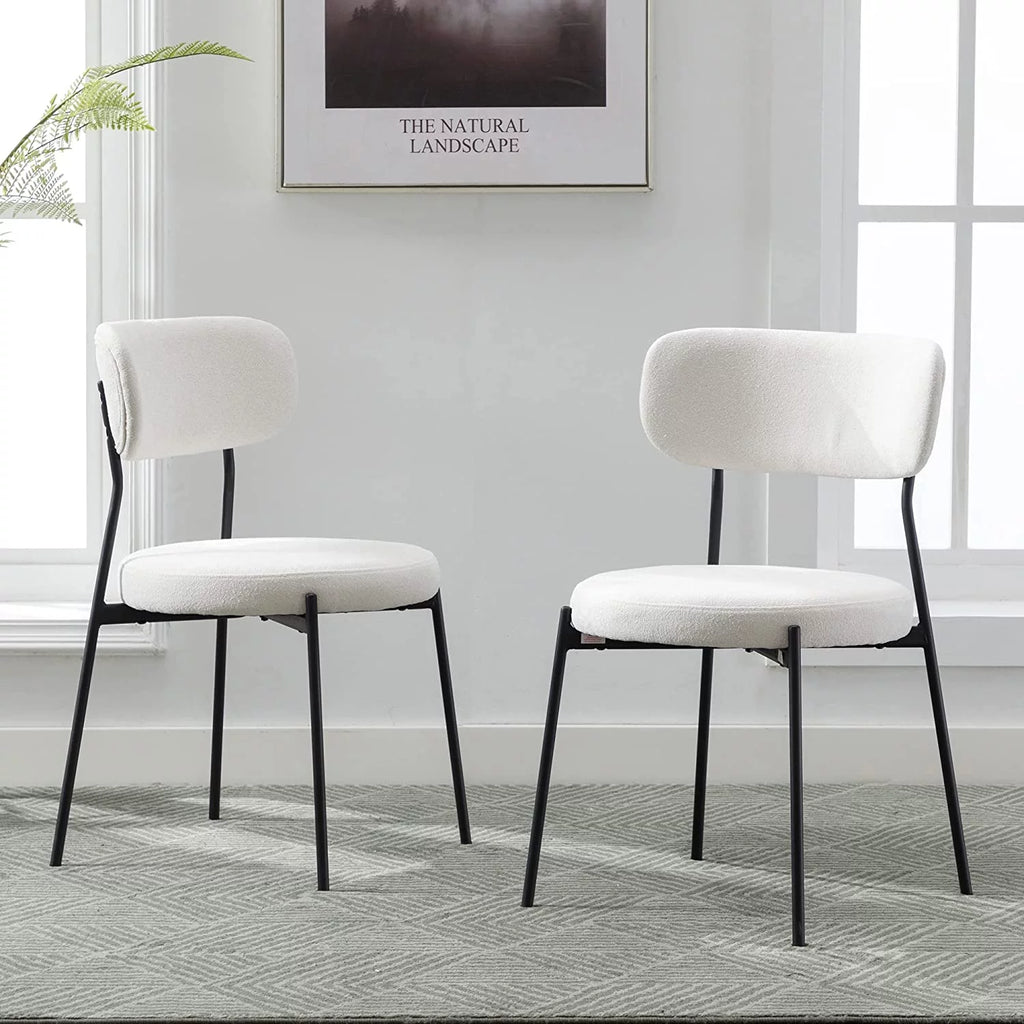 Set of 2 Boucle Upholstered Dining Chairs with Black Metal Legs D664091