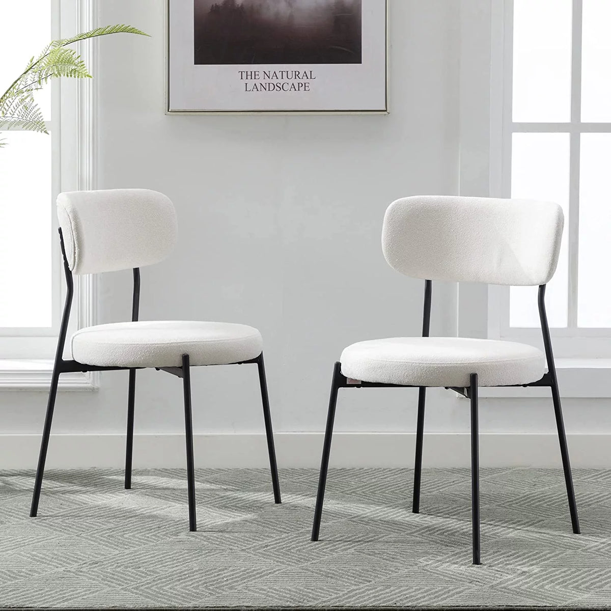 Set of 2 Boucle Upholstered Dining Chairs with Black Metal Legs D664091